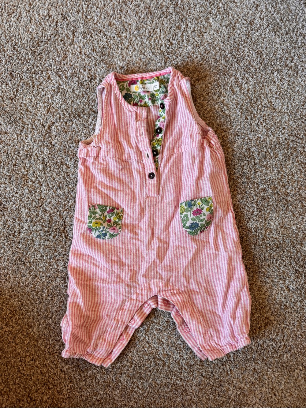 Baby Boden Pink Striped Floral Pocket Romper